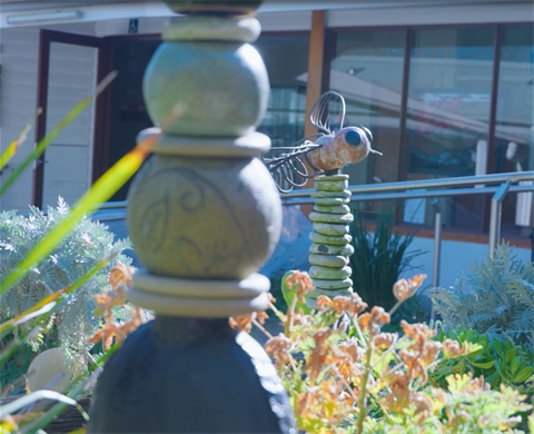 Ceramic sculptures in a garden