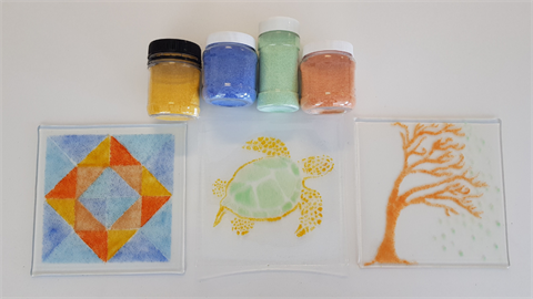 Plate decorating with glass frits.